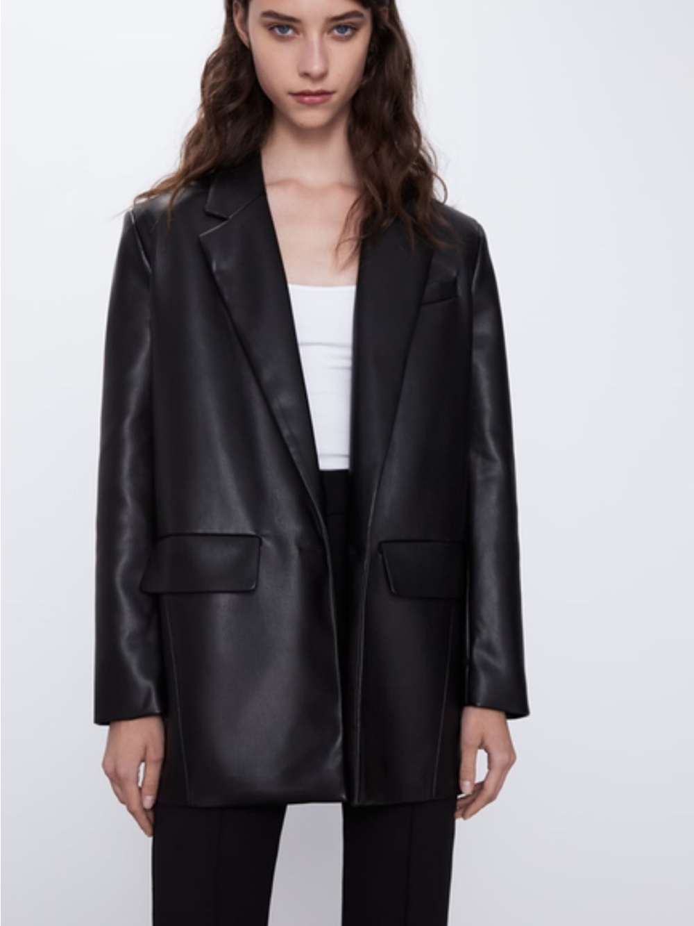 Zara Black Faux Leather Oversized Blazer
